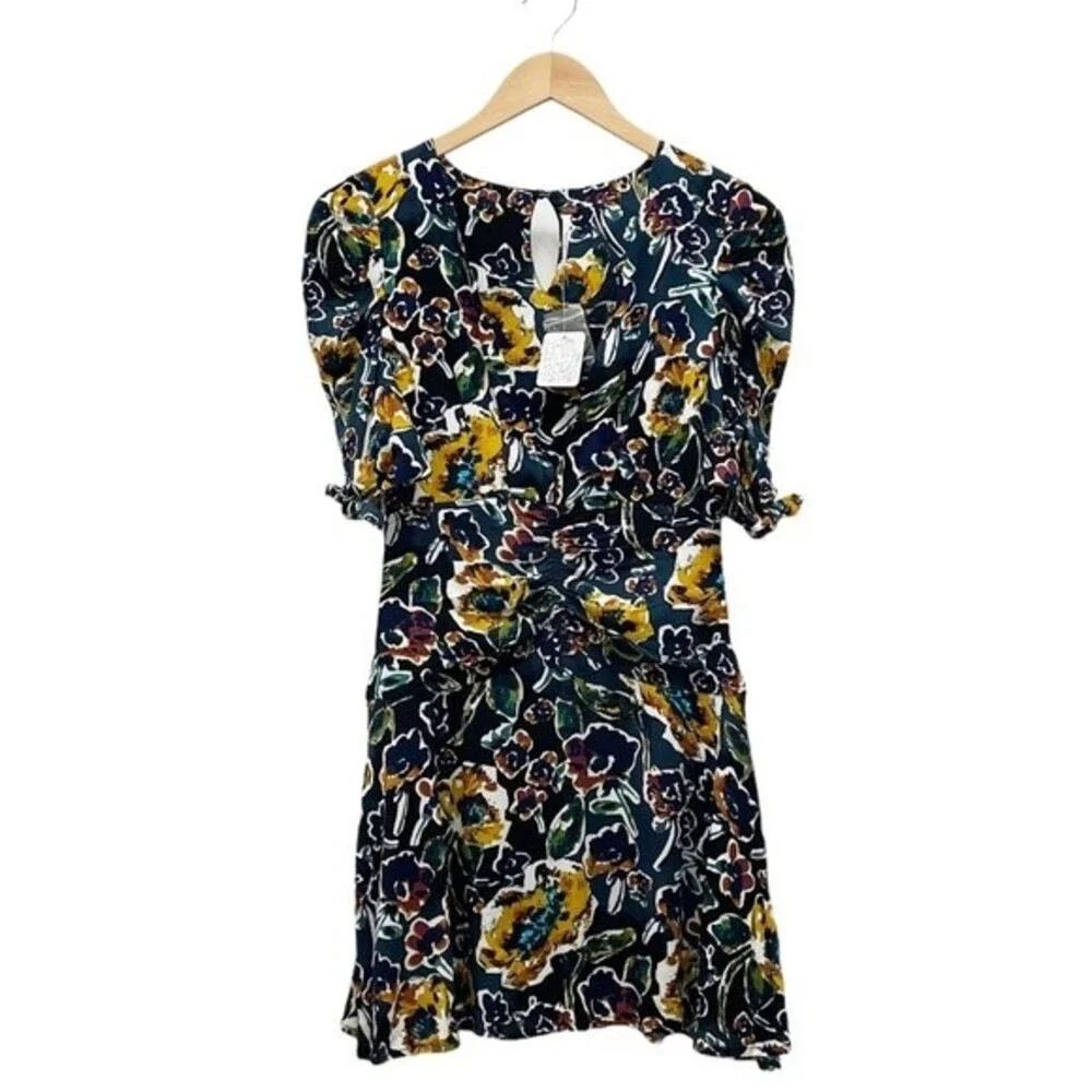 NWT Free People Glow Up Short Sleeve Mini Dress Navy Combo Floral Women’s Size 0